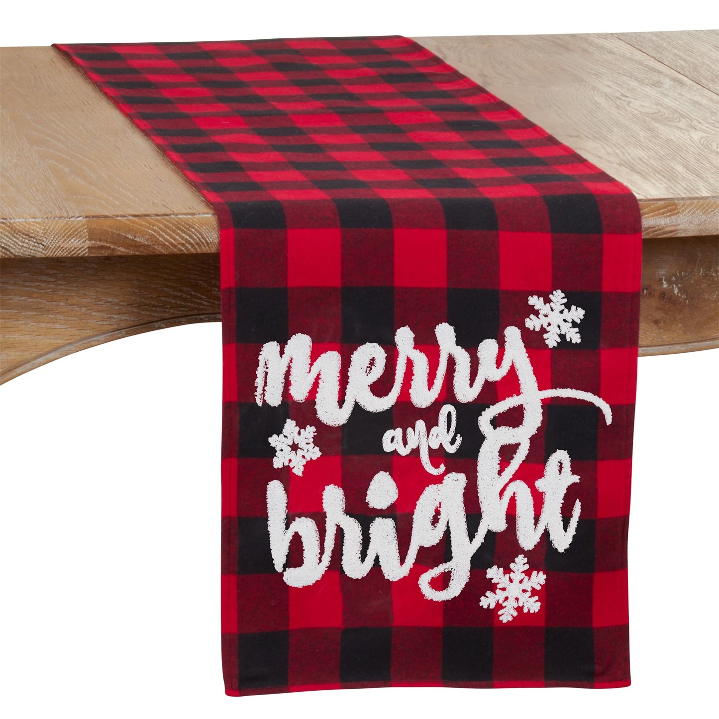Christmas Red Buffalo Plaid Merry and Bright Table Runner, 60% cotton - 40% polyester