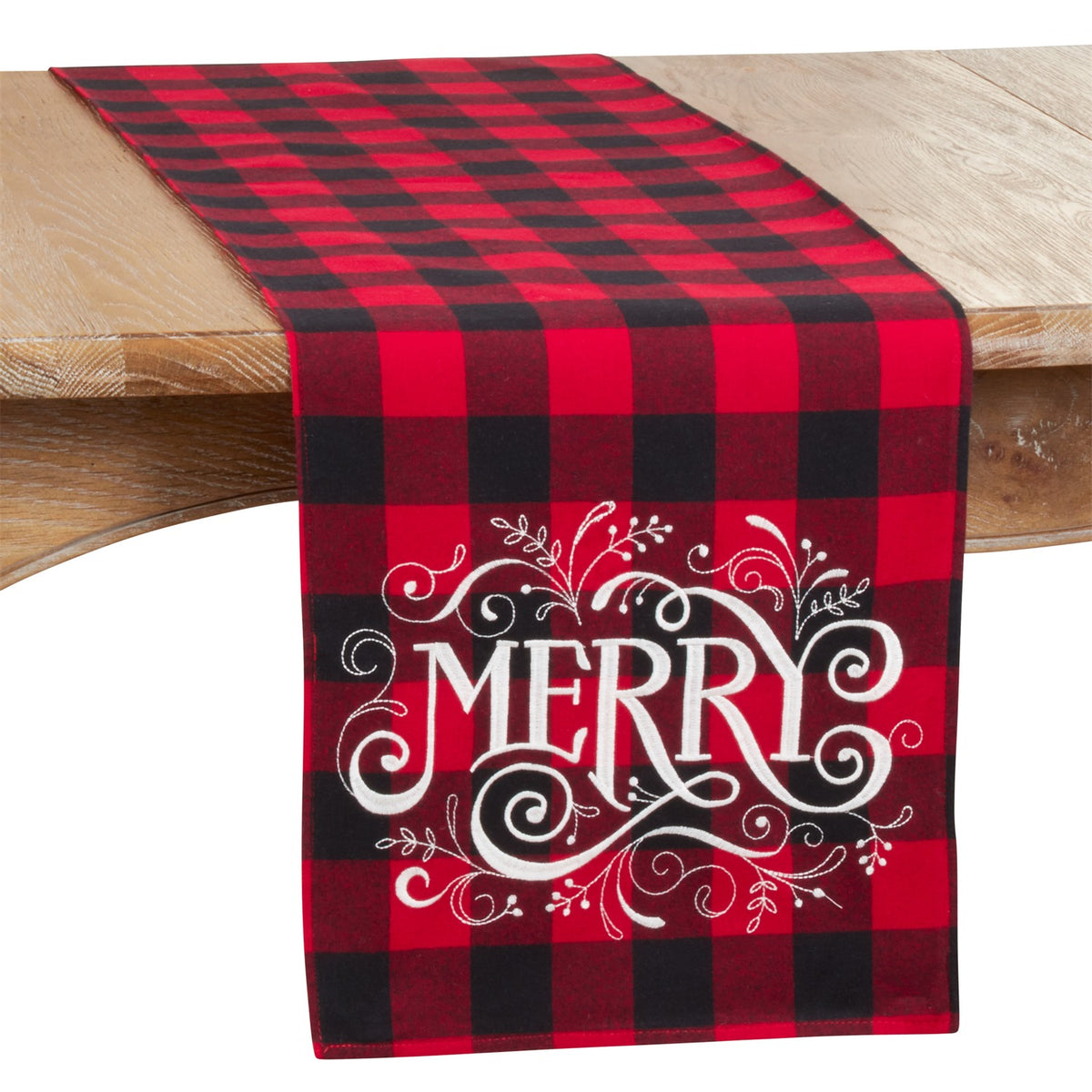 Christmas Red Buffalo Plaid Merry Table Runner, 60% cotton - 40% polyester
