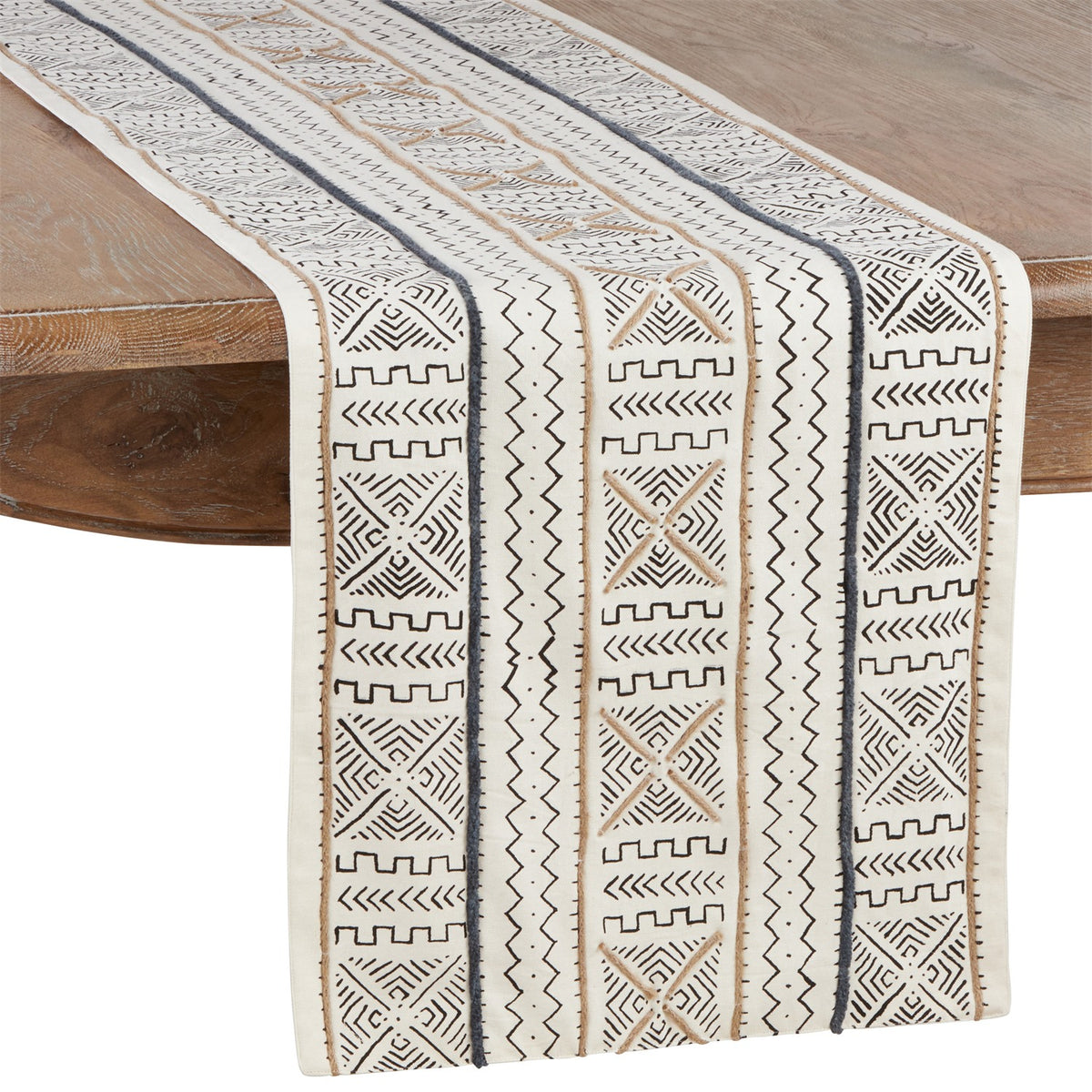 Everyday / All Season White Mud cloth Table Runner, 100% cotton