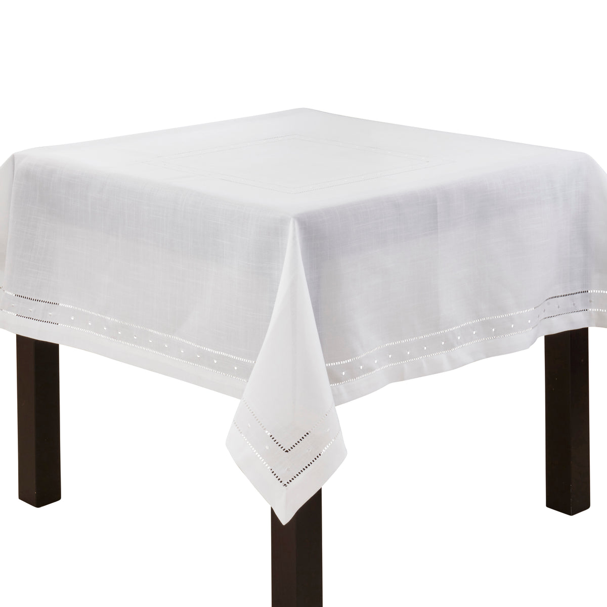 White Embr. and Hemstitch Tablecloth 100% Polyester