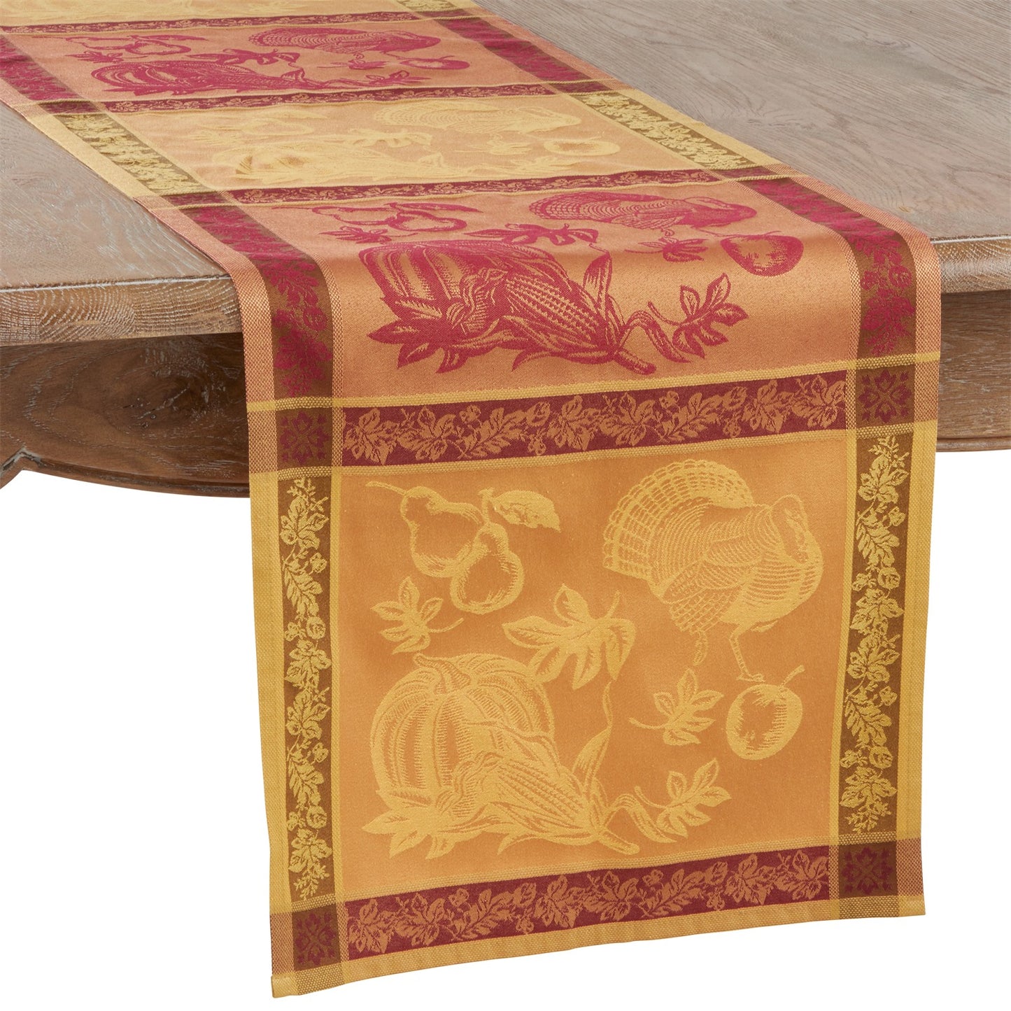 Thanksgiving / Fall Harvest Multi Jacquard Design Thanksgiving Table Runner, 53% polyester - 47% cotton