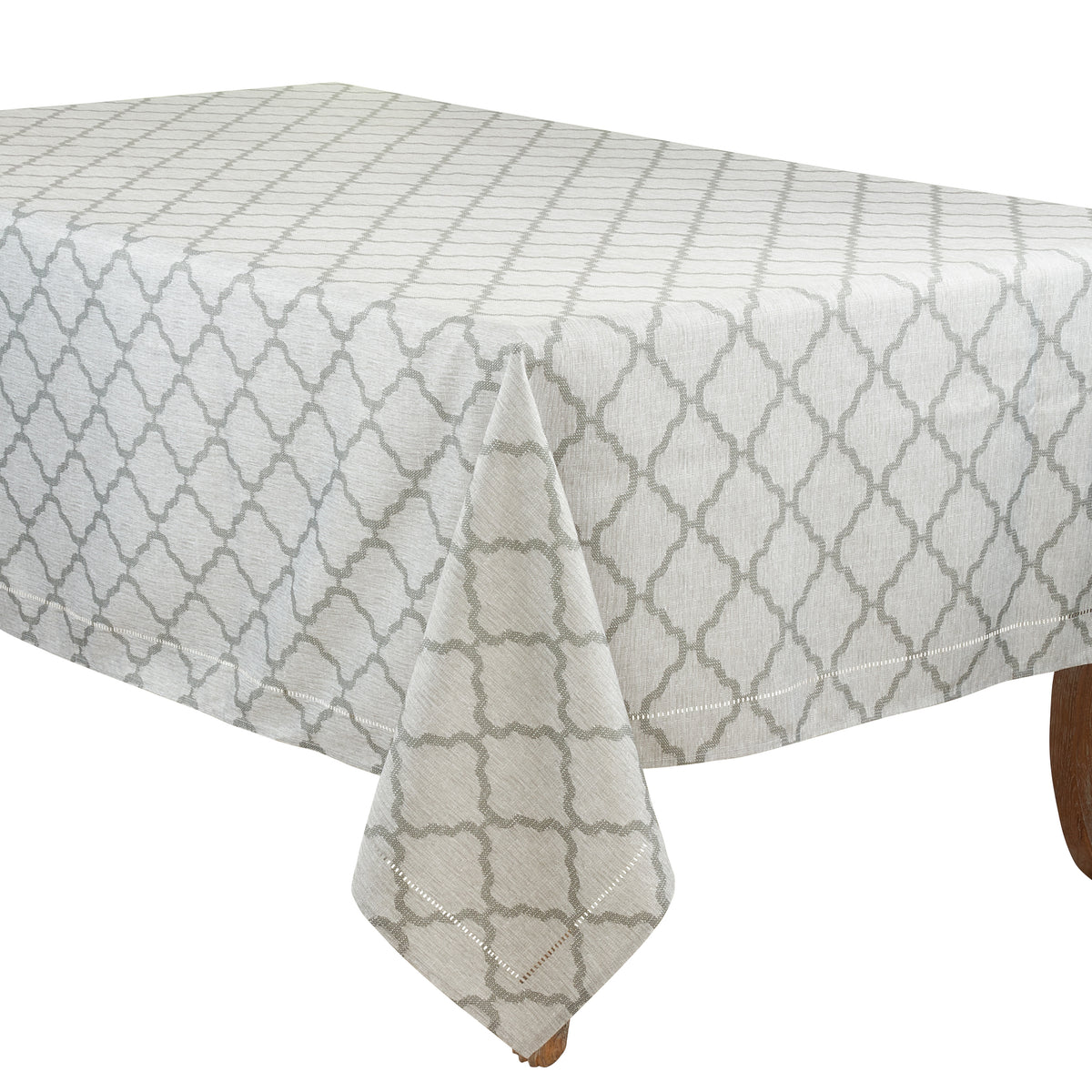 Grey Moroccan Laser-Cut Hemstitch Tablecloth 100% polyester