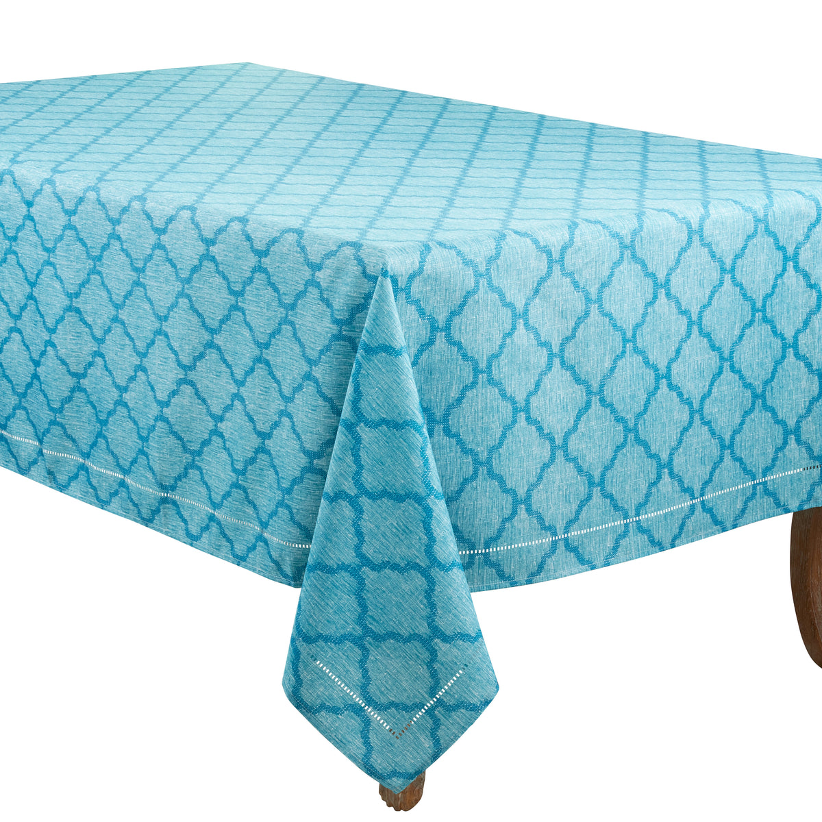 Turquoise Blue Moroccan Laser-Cut Hemstitch Tablecloth 100% polyester