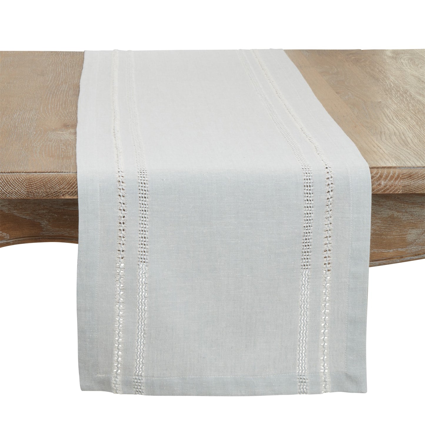 Everyday / All Season Blue-Grey Leno Stripe Table Runner, 95% COTTON - 5% LINEN