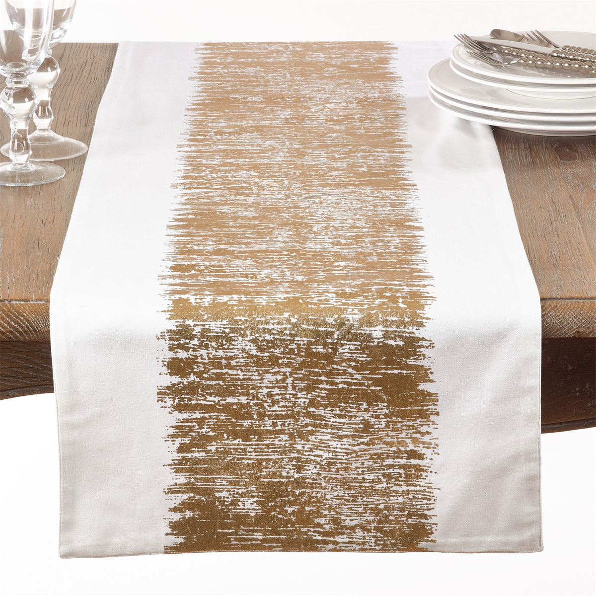 Everyday / All Season Gold Metallic Banded Design Table Runner, 100% cotton