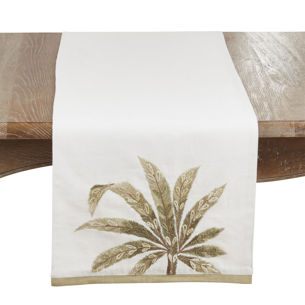 Everyday / All Season Ivory Off-White Embroidered Palm Tree Table Runner, 100% polyester
