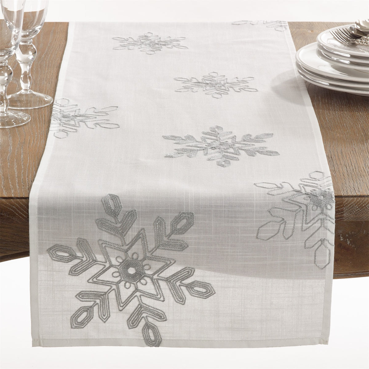 Christmas Silver Snowflake Table Runner, 100% Polyester