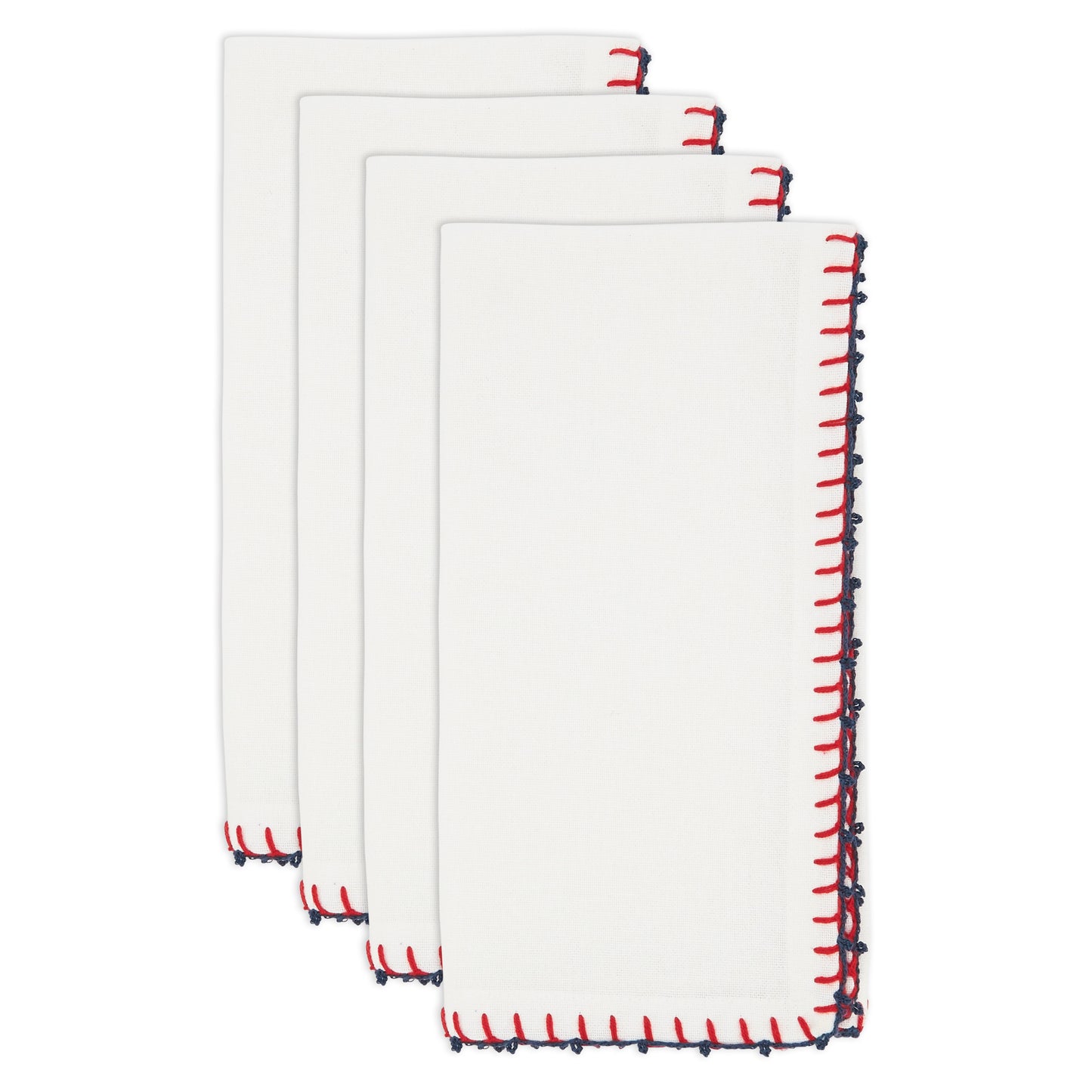 Red/White/Blue Whipstitch Pom Pom Napkins 100% cotton, 20 Inch Square (4 pcs.)