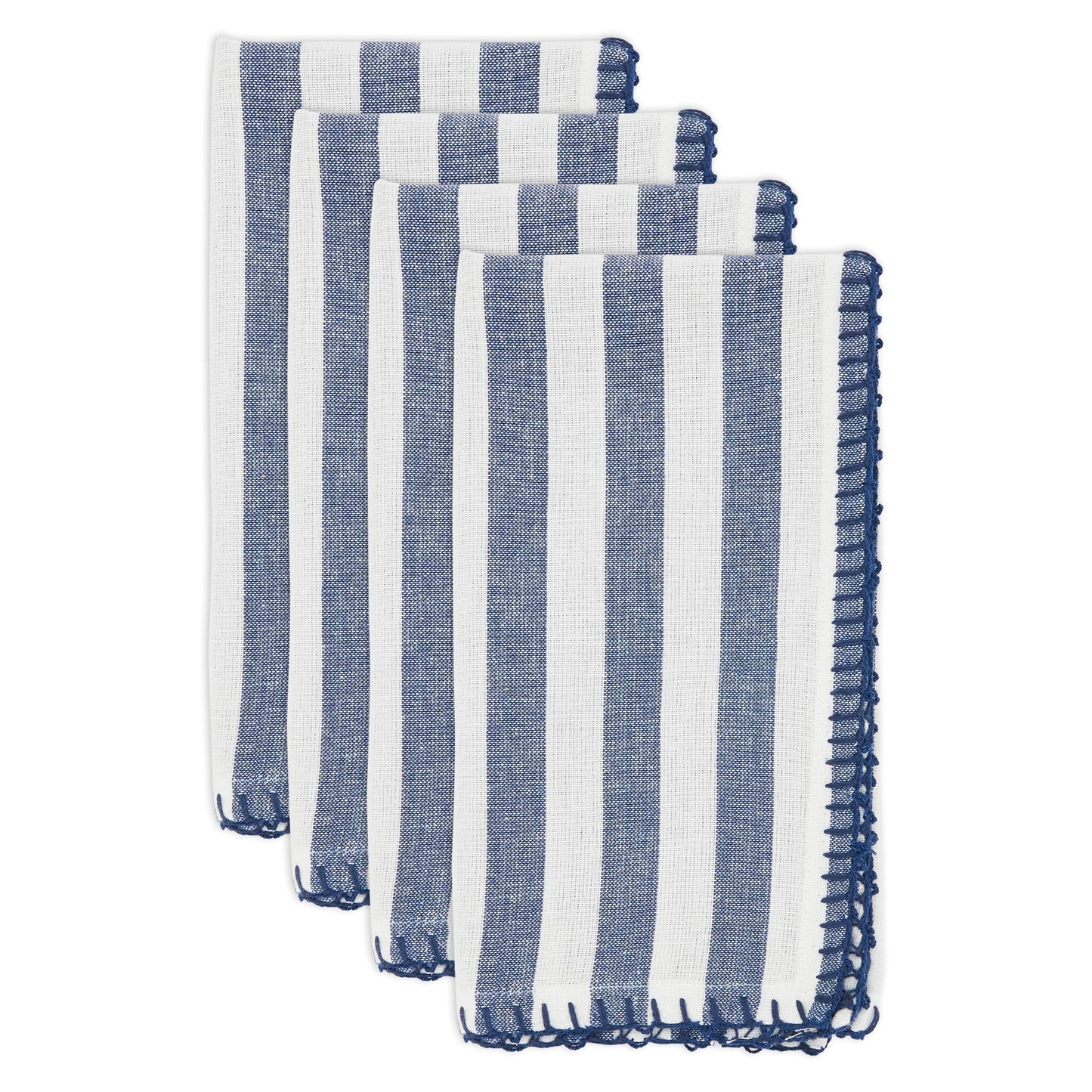 Blue Striped Whipstitch Pom Pom Napkins 100% cotton, 20 Inch Square (4 pcs.)