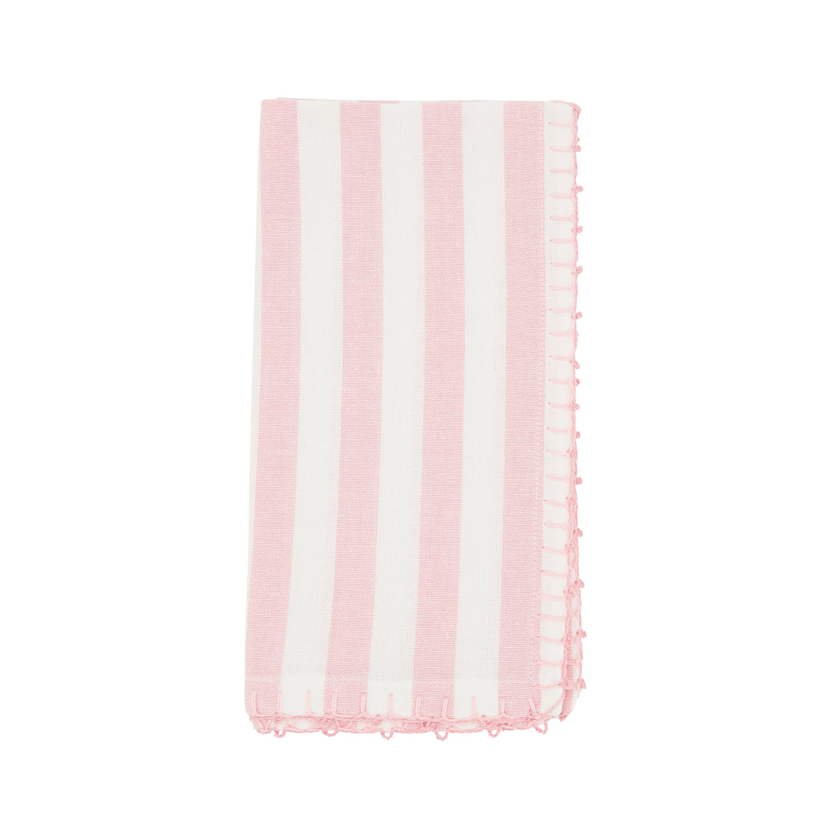 Pink Striped Whipstitch Pom Pom Napkins 100% cotton, 20 Inch Square (4 pcs.)