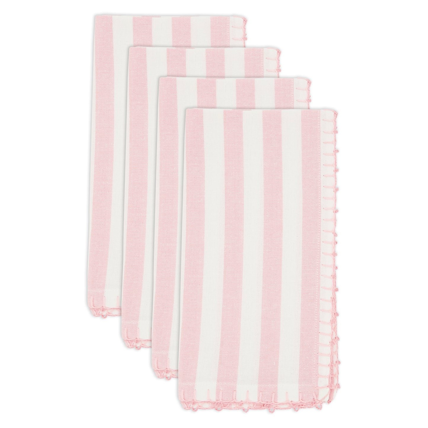 Pink Striped Whipstitch Pom Pom Napkins 100% cotton, 20 Inch Square (4 pcs.)