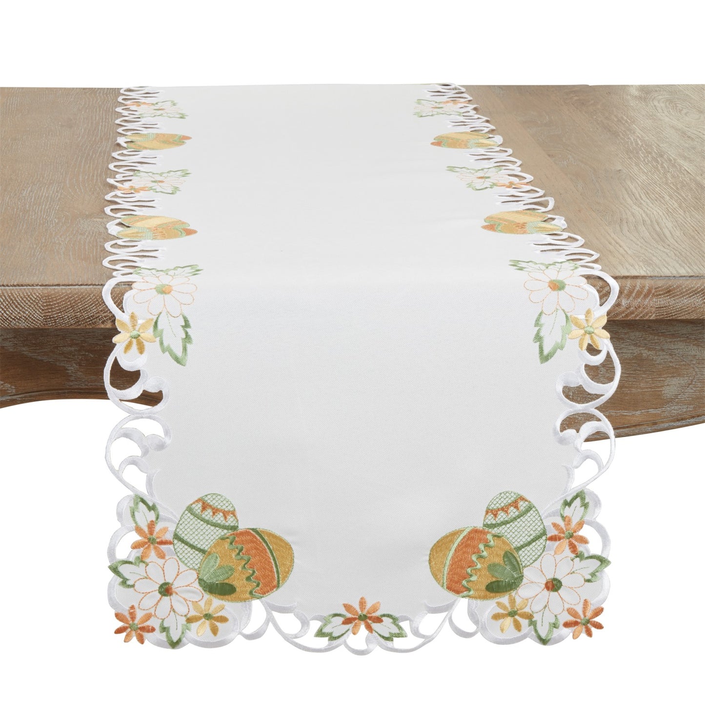 Easter White Embroidered Easter Eggs Table Runner, 100% Polyester