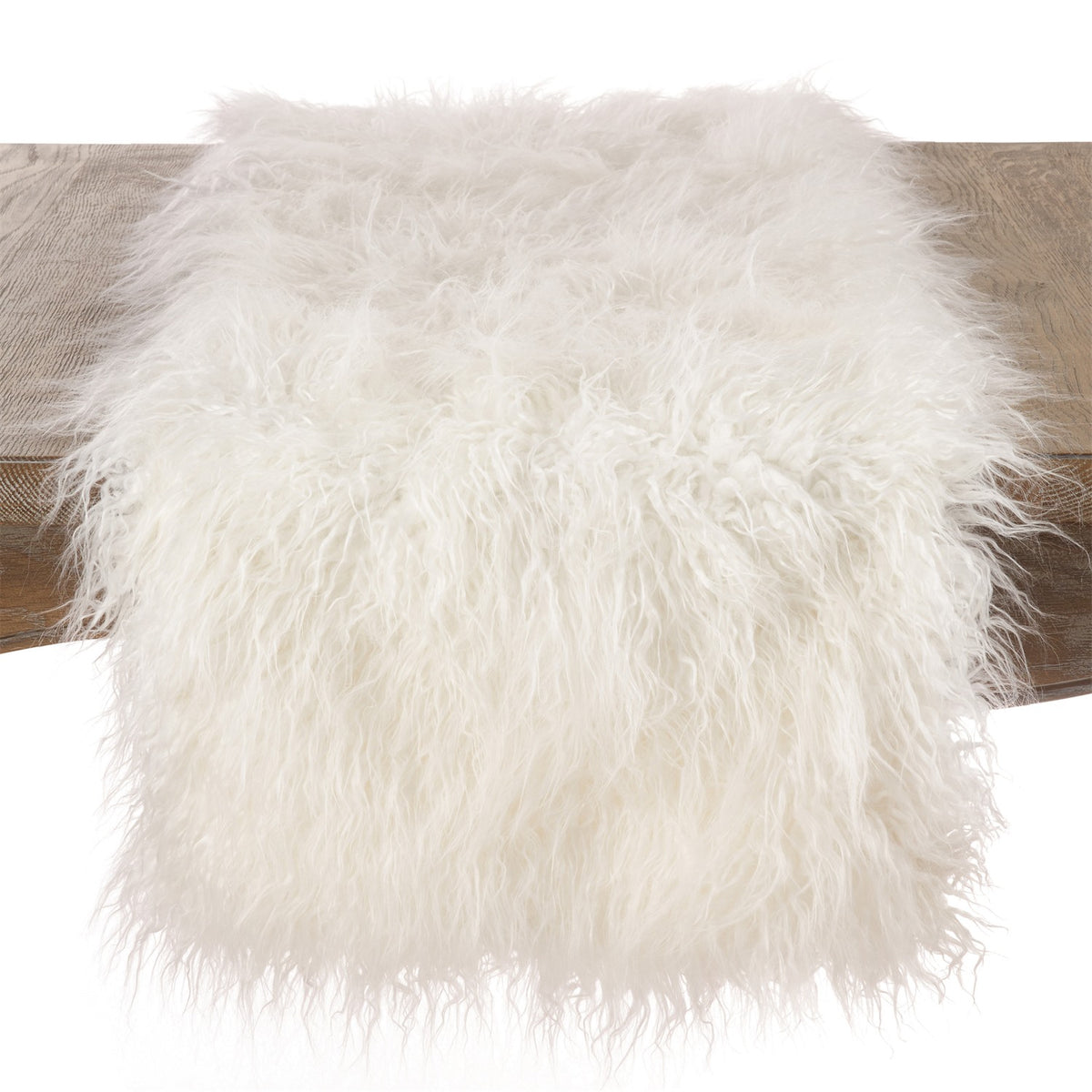 Everyday / All Season Ivory Off-White Faux Mongolian Fur Table Runner, 100% acrylic