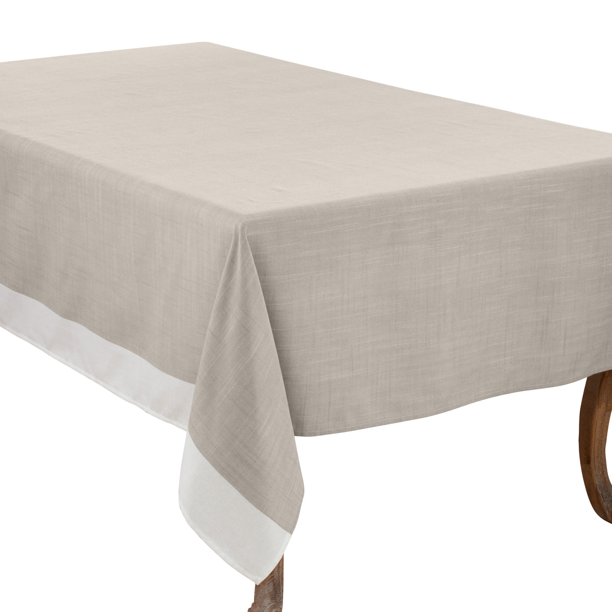 Natural Beige Banded Border Tablecloth 100% Polyester
