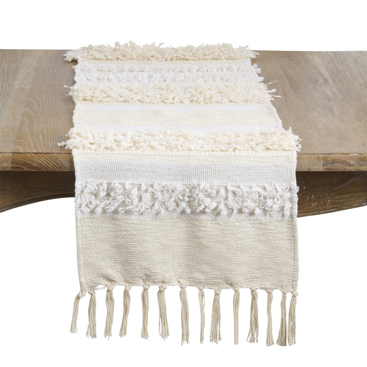 Everyday / All Season Natural Beige Tufted Stripe Table Runner, 100% cotton