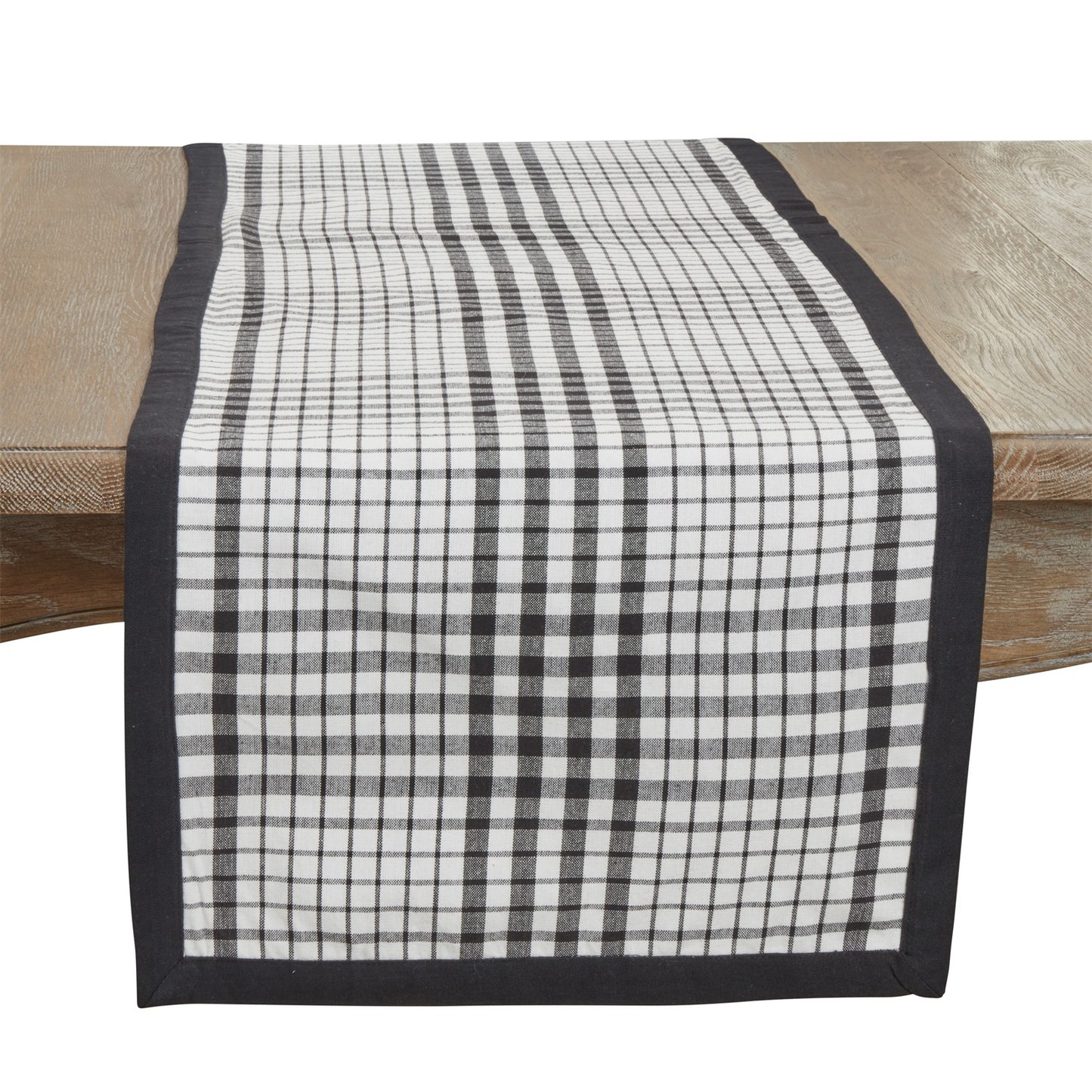 Everyday / All Season Black Double Layer Plaid Table Runner, 100% cotton