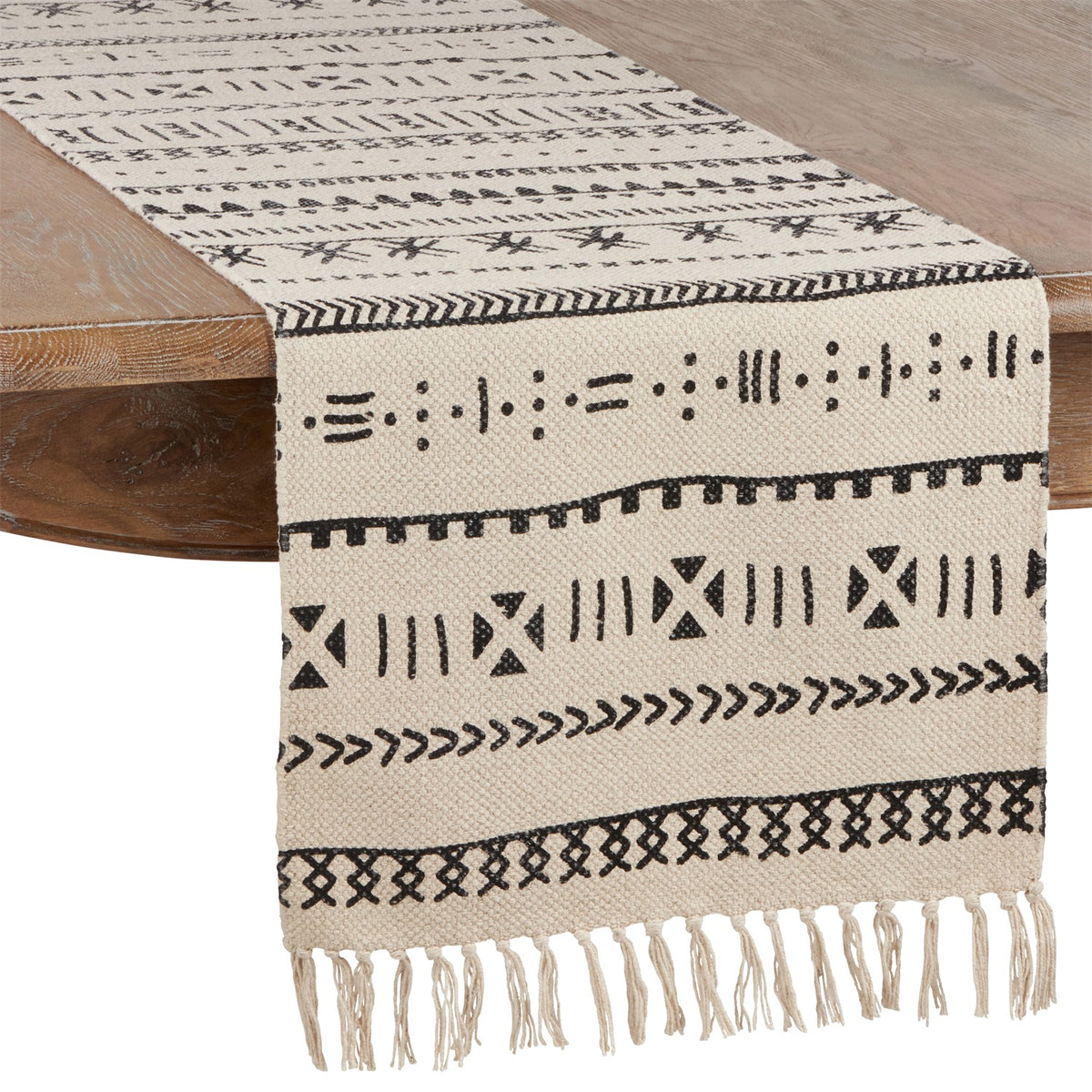 Everyday / All Season Natural Beige Mud cloth Pattern Table Runner, 100% cotton