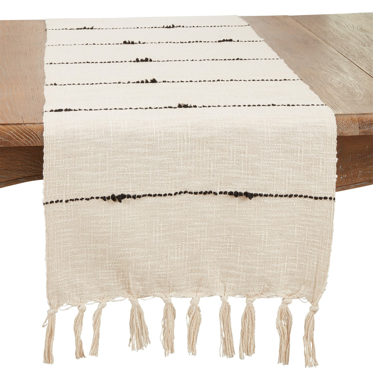 Everyday / All Season Natural Beige Striped Woven Table Runner, 95% cotton - 5% polyester