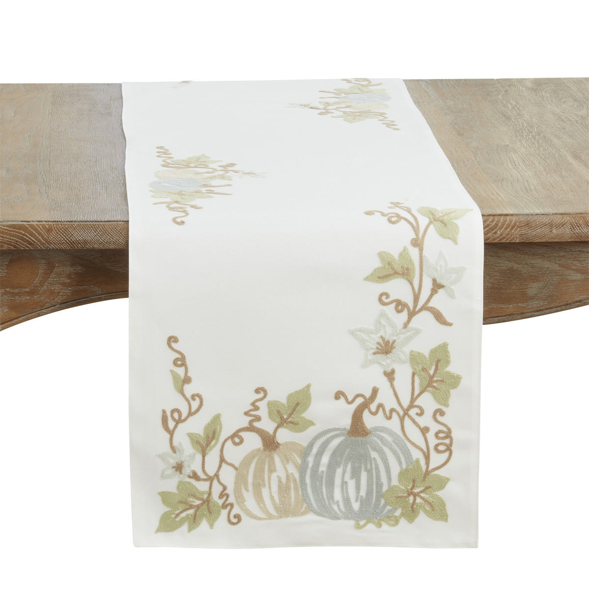 Thanksgiving / Fall Harvest Ivory Off-White Pumpkins Table Runner, 100% Polyester