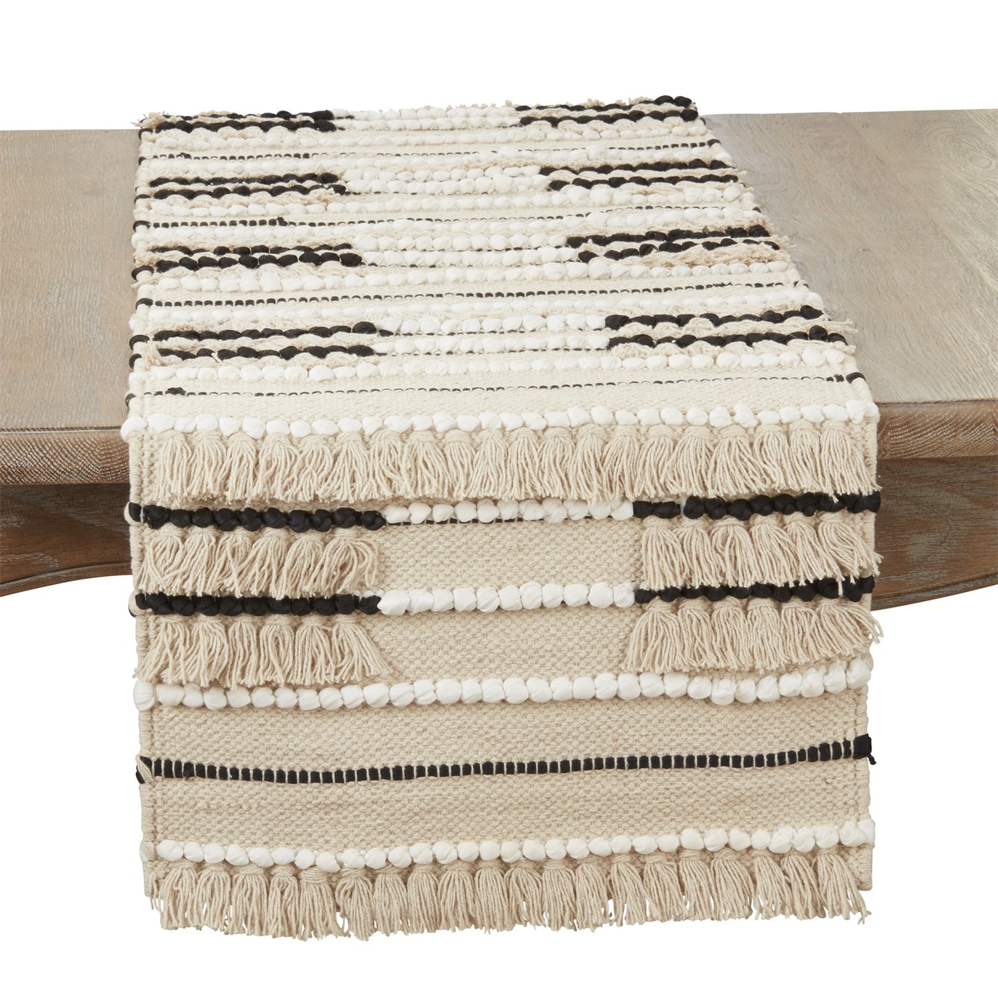 Everyday / All Season Natural Beige Fringe Knot Table Runner, 90% cotton - 10% viscose