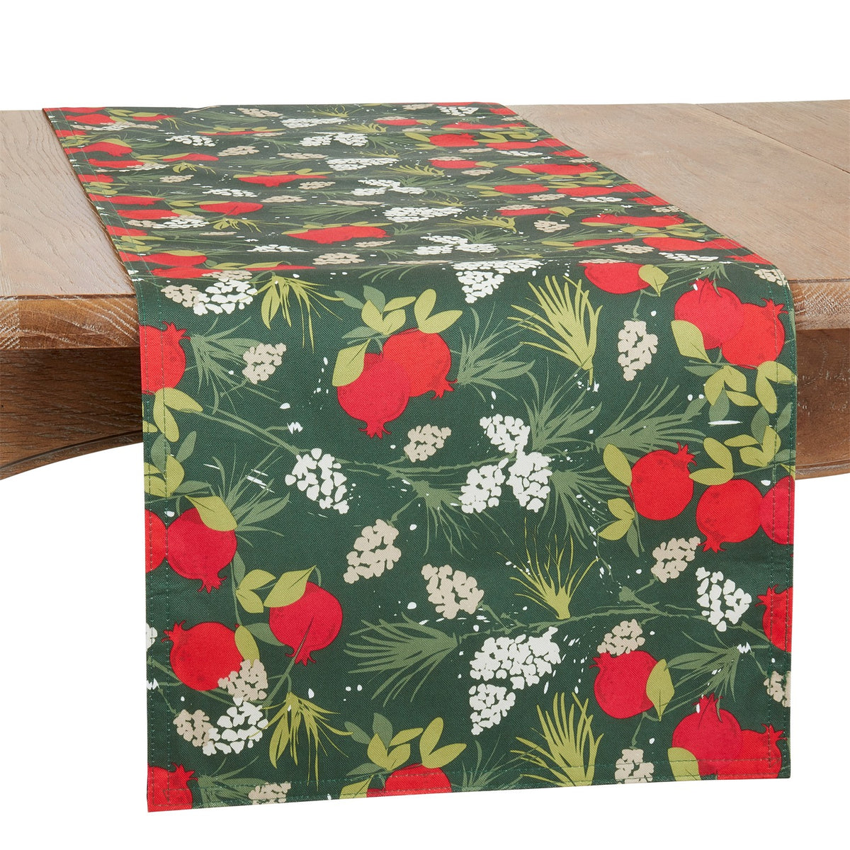 Christmas Red/Green Holiday Pomegranate Table Runner, 100% Polyester