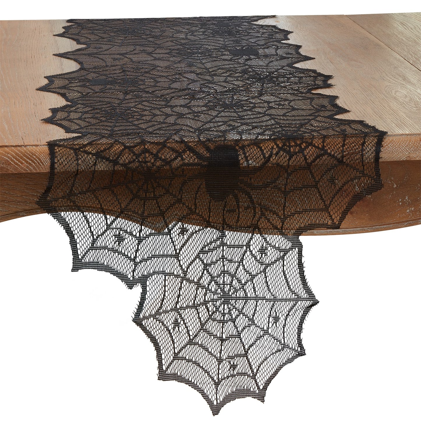 Halloween Black Spiderweb Net Table Runner, 100% Polyester
