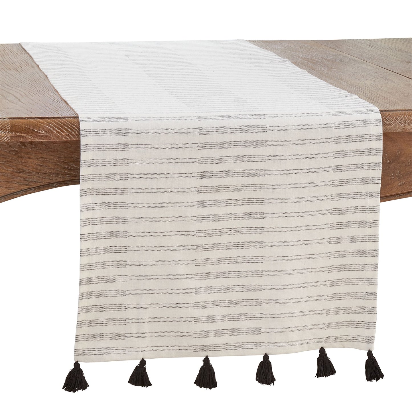 Everyday / All Season Black/White Striped Tassel Table Runner, 100% cotton