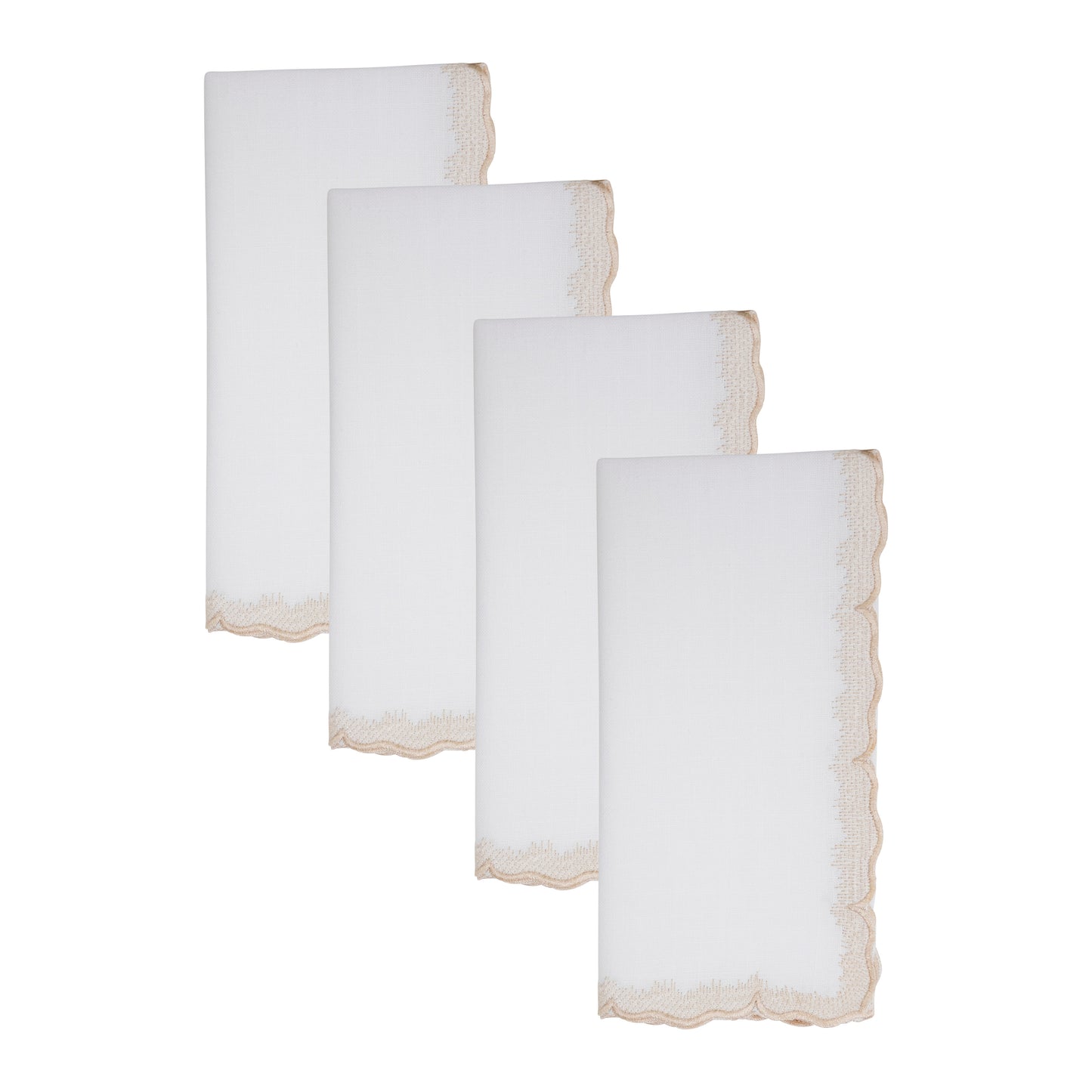 Champagne Scalloped Embroidered Napkins 100% polyester, 20 Inch Square (4 pcs.)