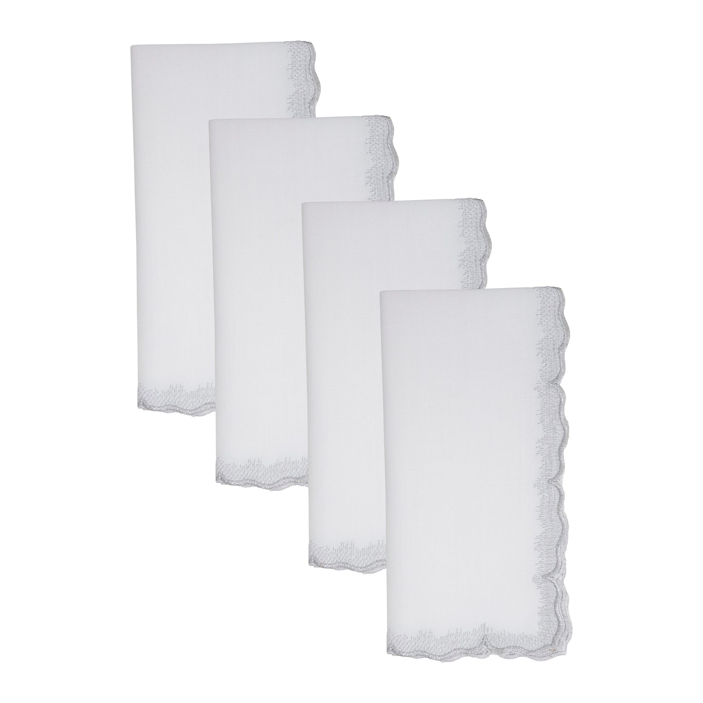 Silver Scalloped Embroidered Napkins 100% polyester, 20 Inch Square (4 pcs.)
