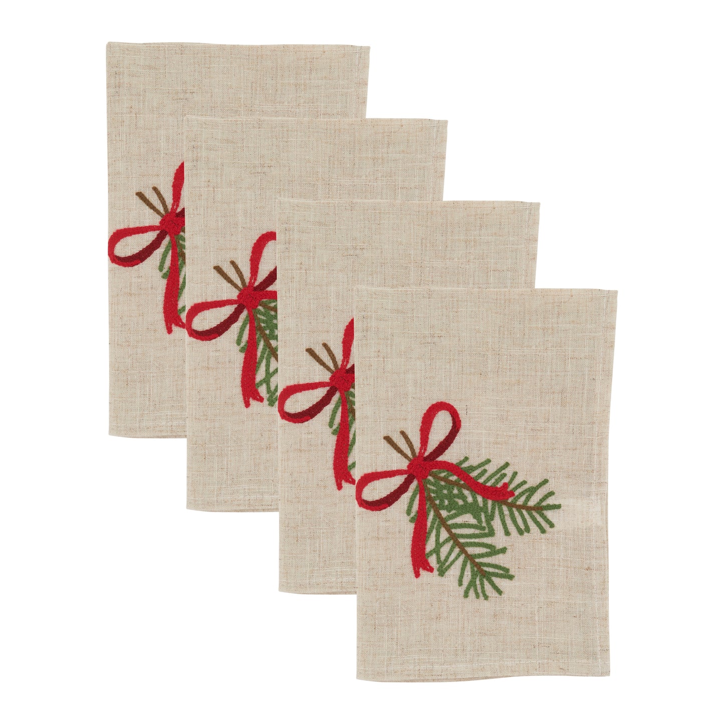 Natural Pine Needle And Bow Napkins 84% polyseter - 16% linen, 20 Inch Square (4 pcs.)