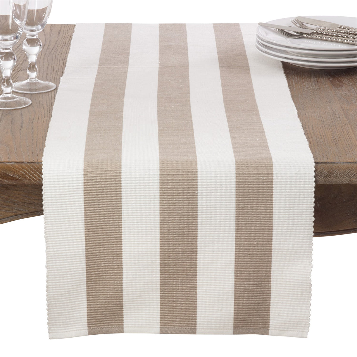 Everyday / All Season Taupe Ribbed Table Runner, 100% cotton