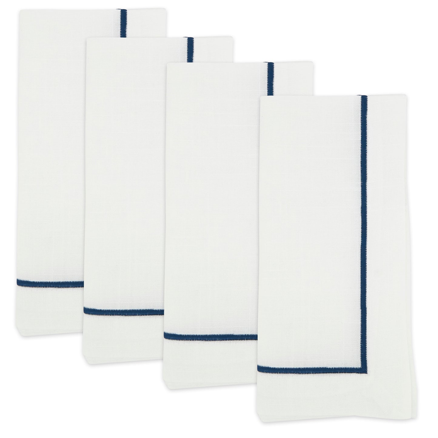 Navy Blue Embroidered Line Design Napkins 100% Polyester, 20 Inch Square (4 pcs.)