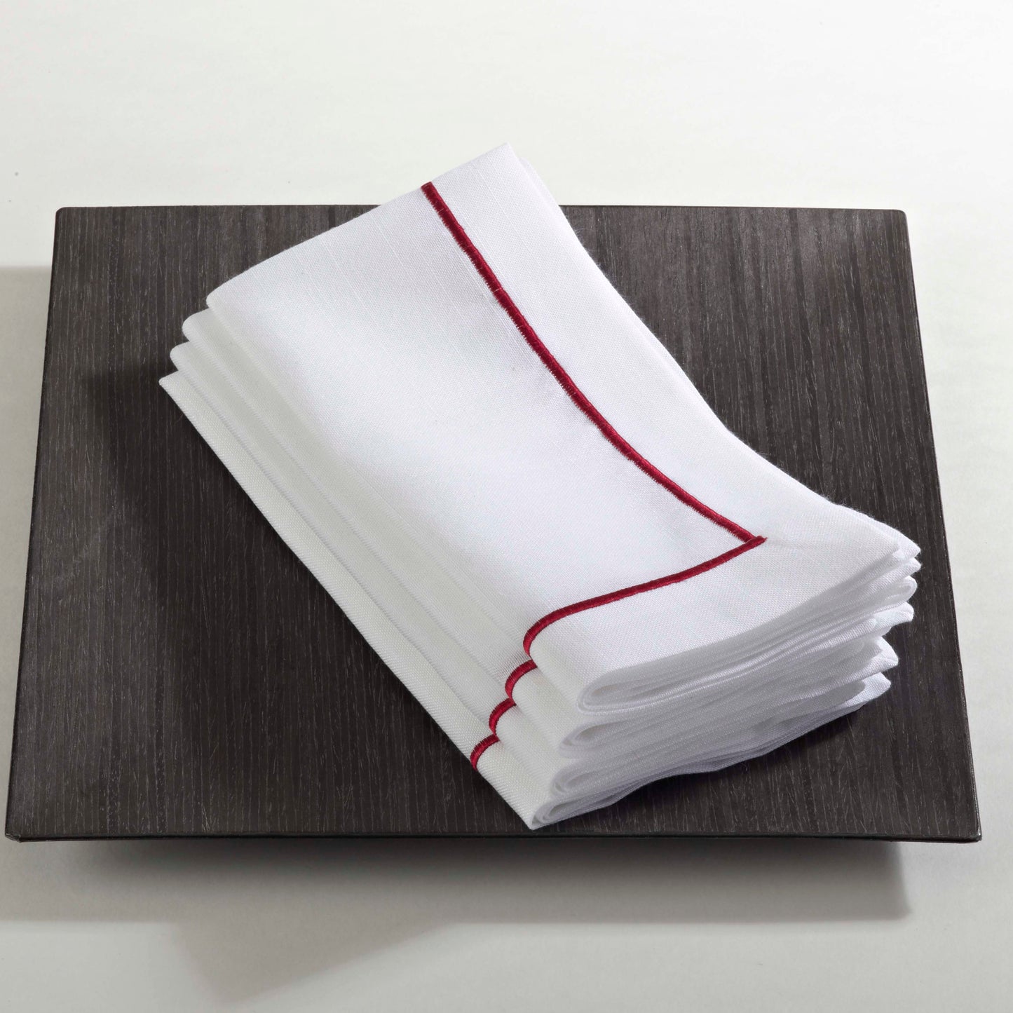 Red Embroidered Line Design Napkins 100% Polyester, 20 Inch Square (4 pcs.)