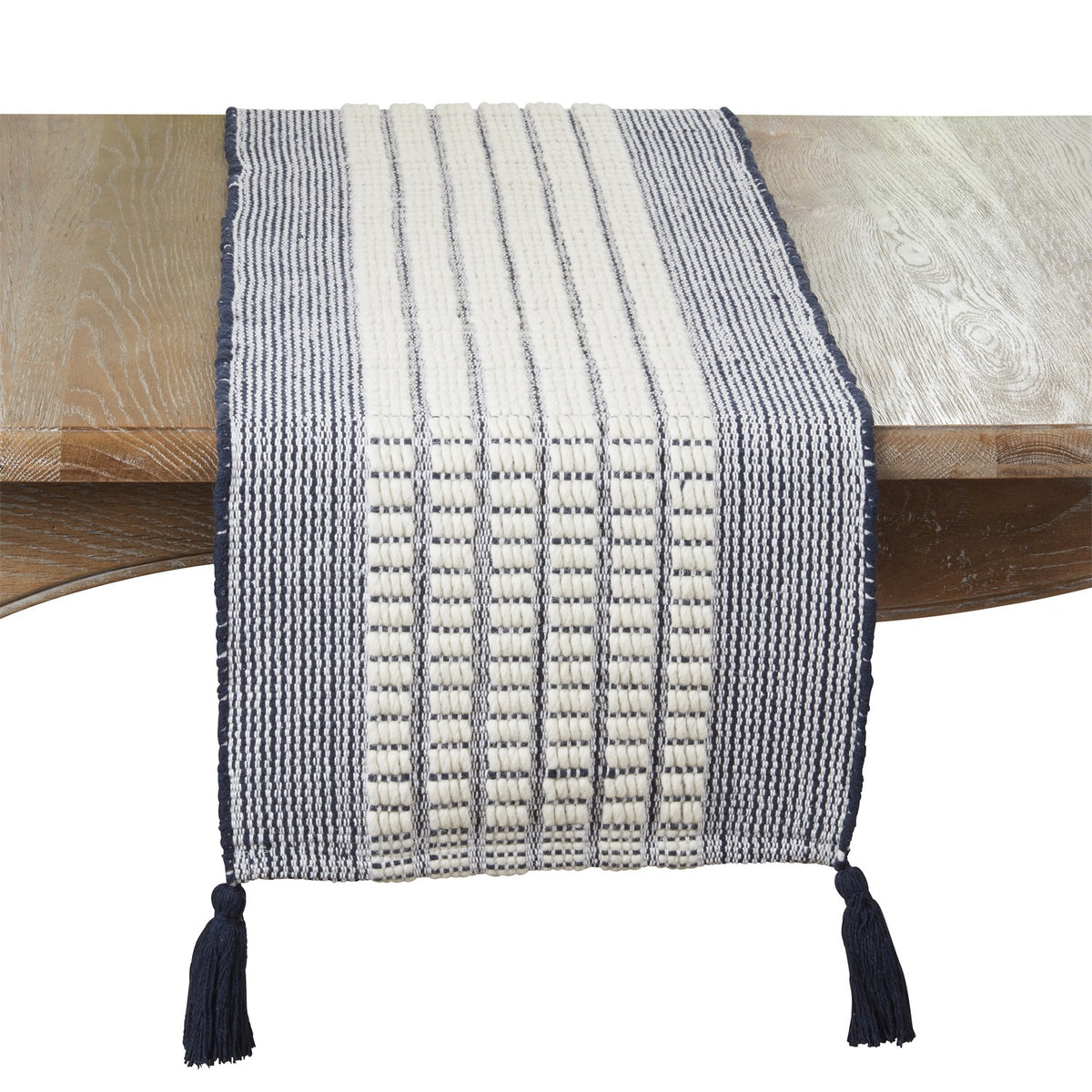 Everyday / All Season Navy Blue Dashed Stripe Table Runner, 80% cotton - 20% wool