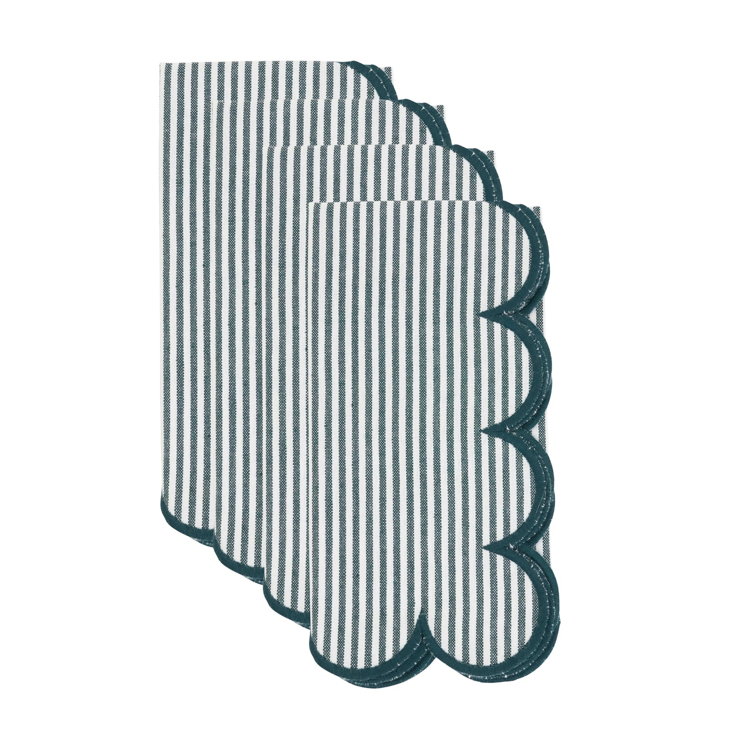 Green Striped Scalloped Napkins 100% cotton, 20 Inch Square (4 pcs.)