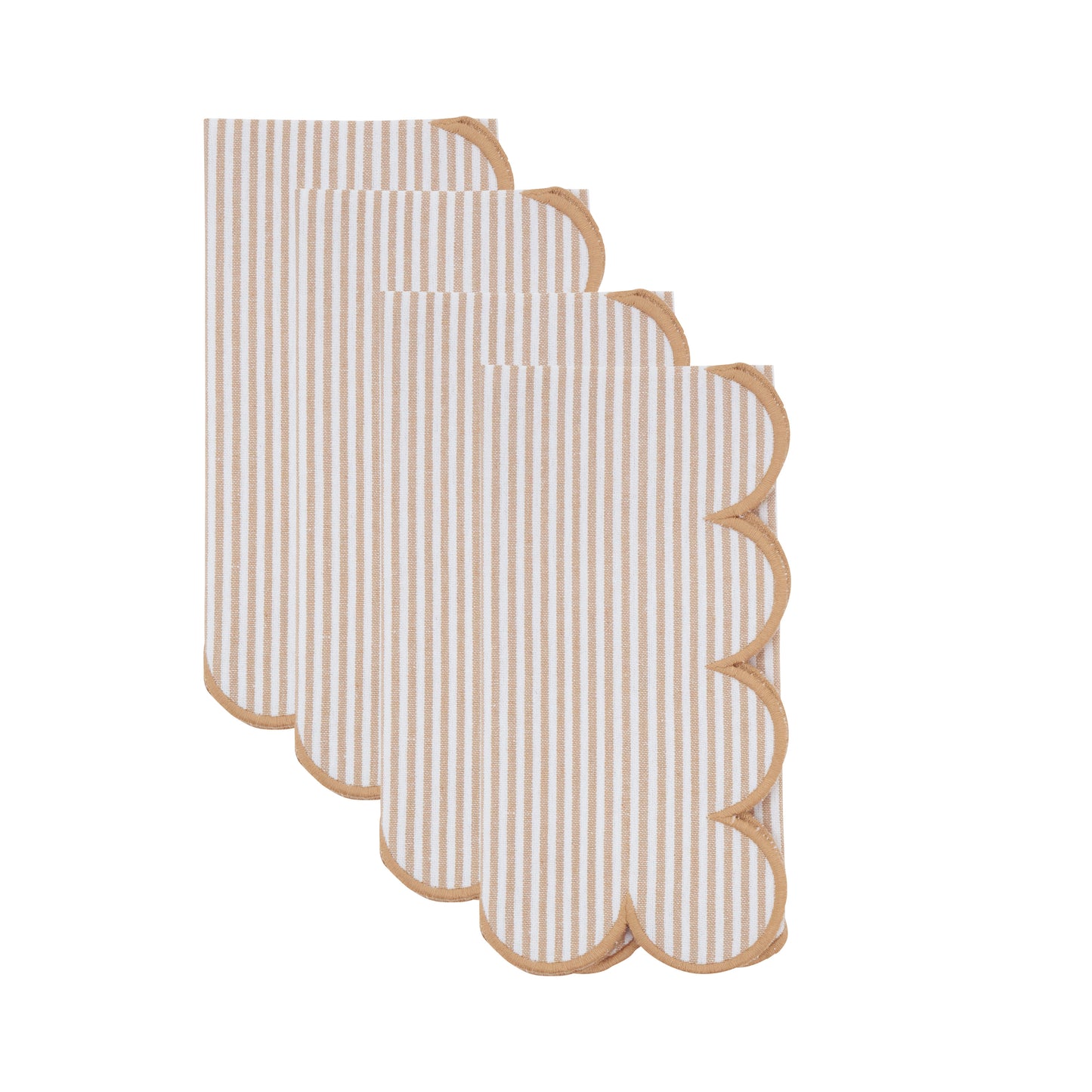 Natural Striped Scalloped Napkins 100% cotton, 20 Inch Square (4 pcs.)