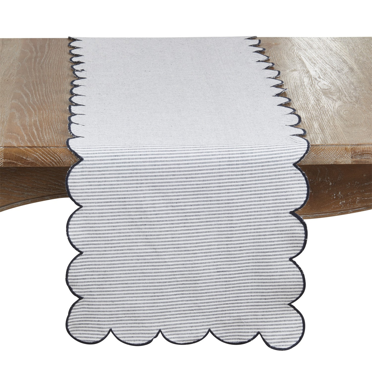 Everyday / All Season Navy Blue Striped Scalloped Table Runner, 100% cotton