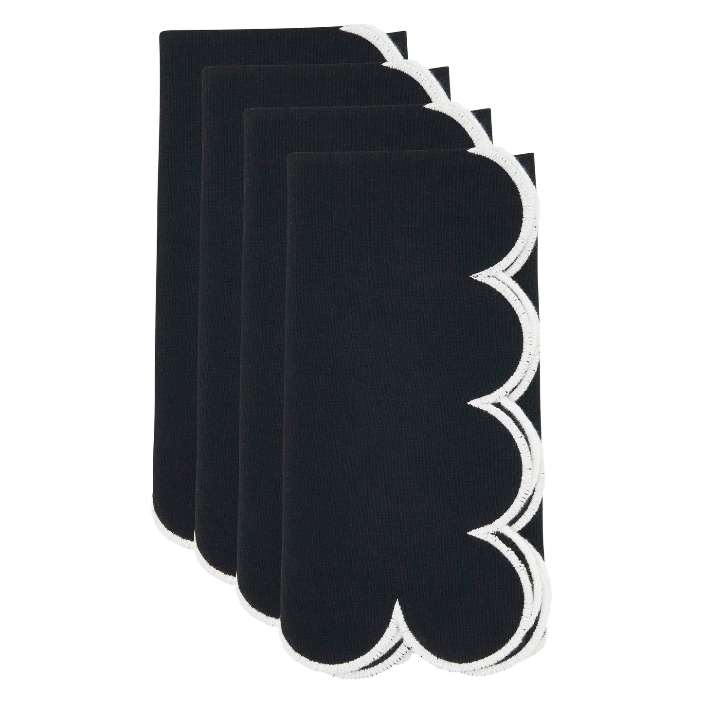 Black Scalloped Napkins 100% cotton, 20 Inch Square (4 pcs.)
