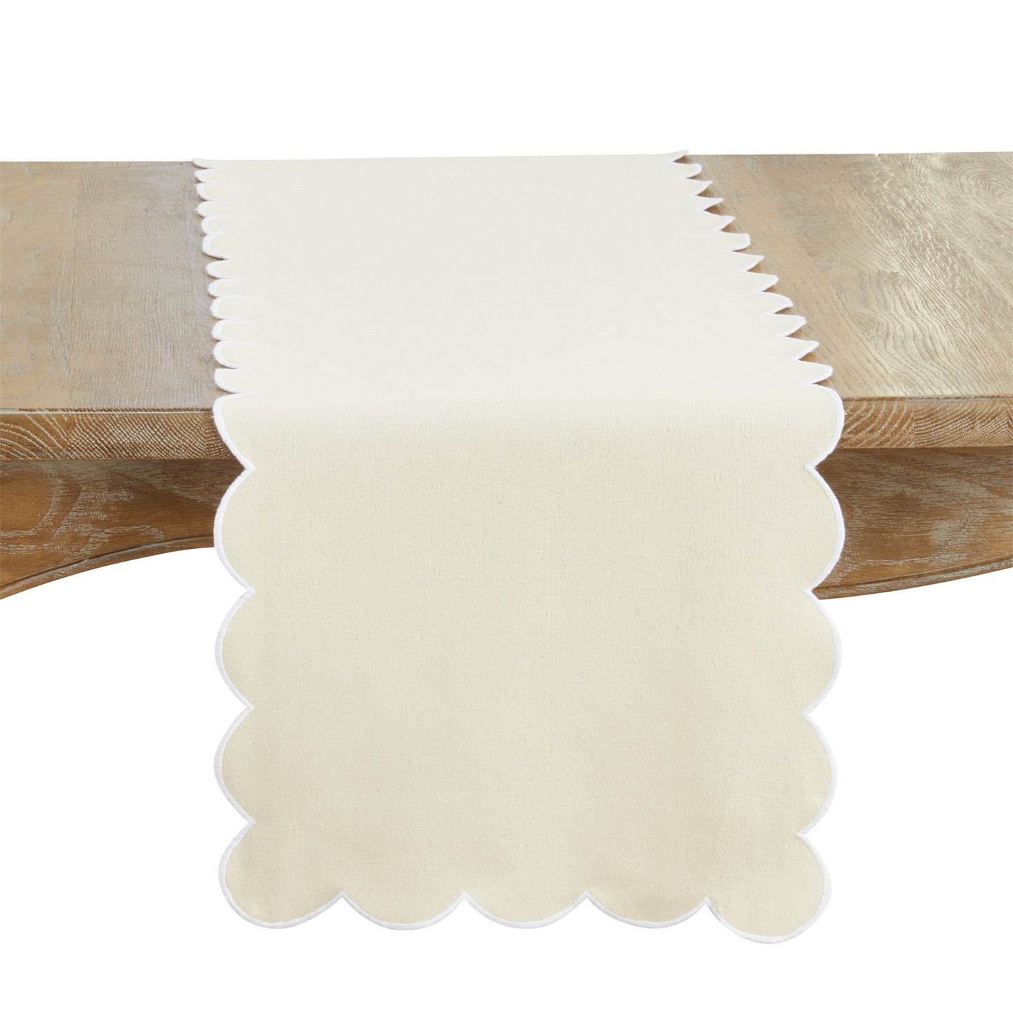 Everyday / All Season Natural Beige Scalloped Table Runner, 100% cotton
