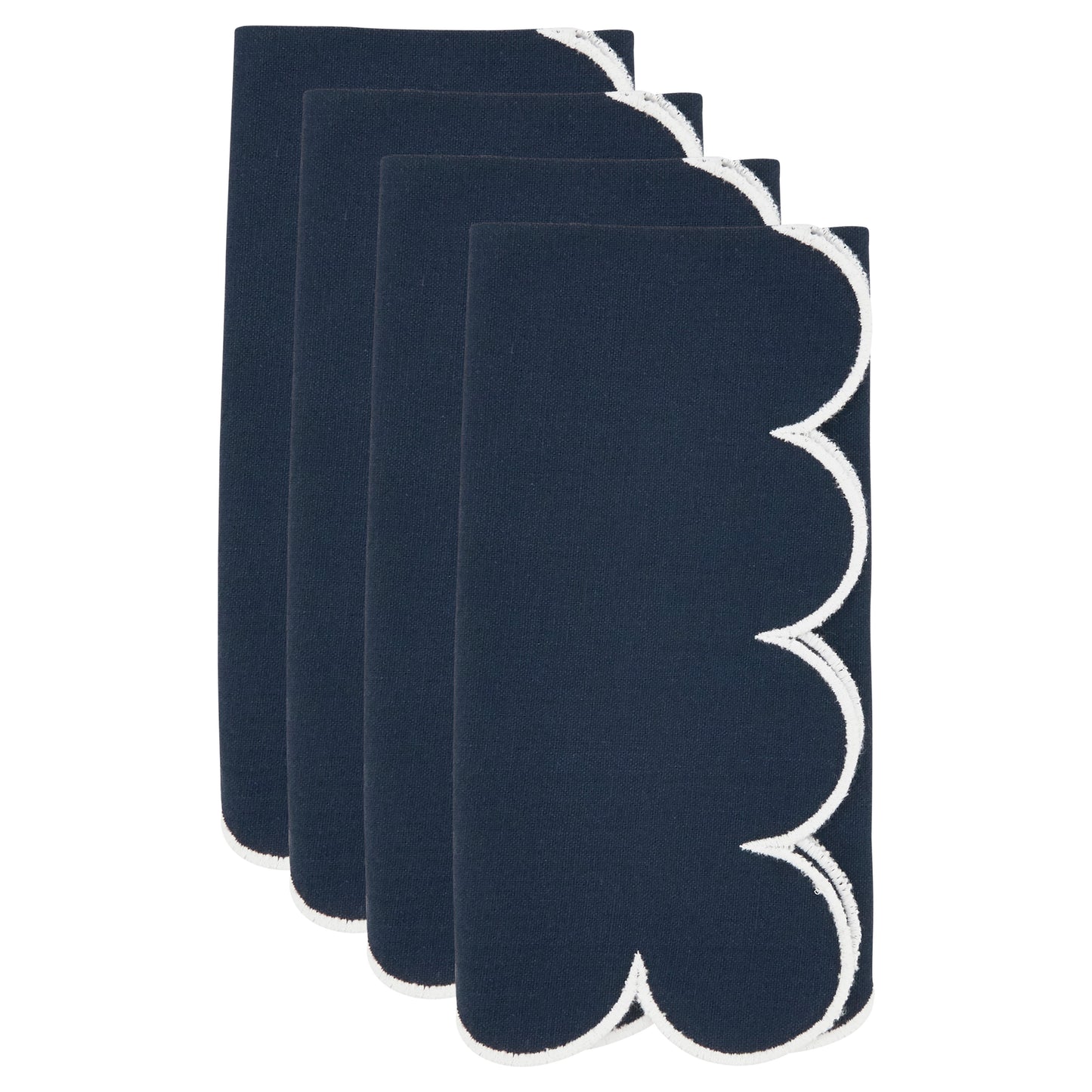 Navy Blue Scalloped Napkins 100% cotton, 20 Inch Square (4 pcs.)