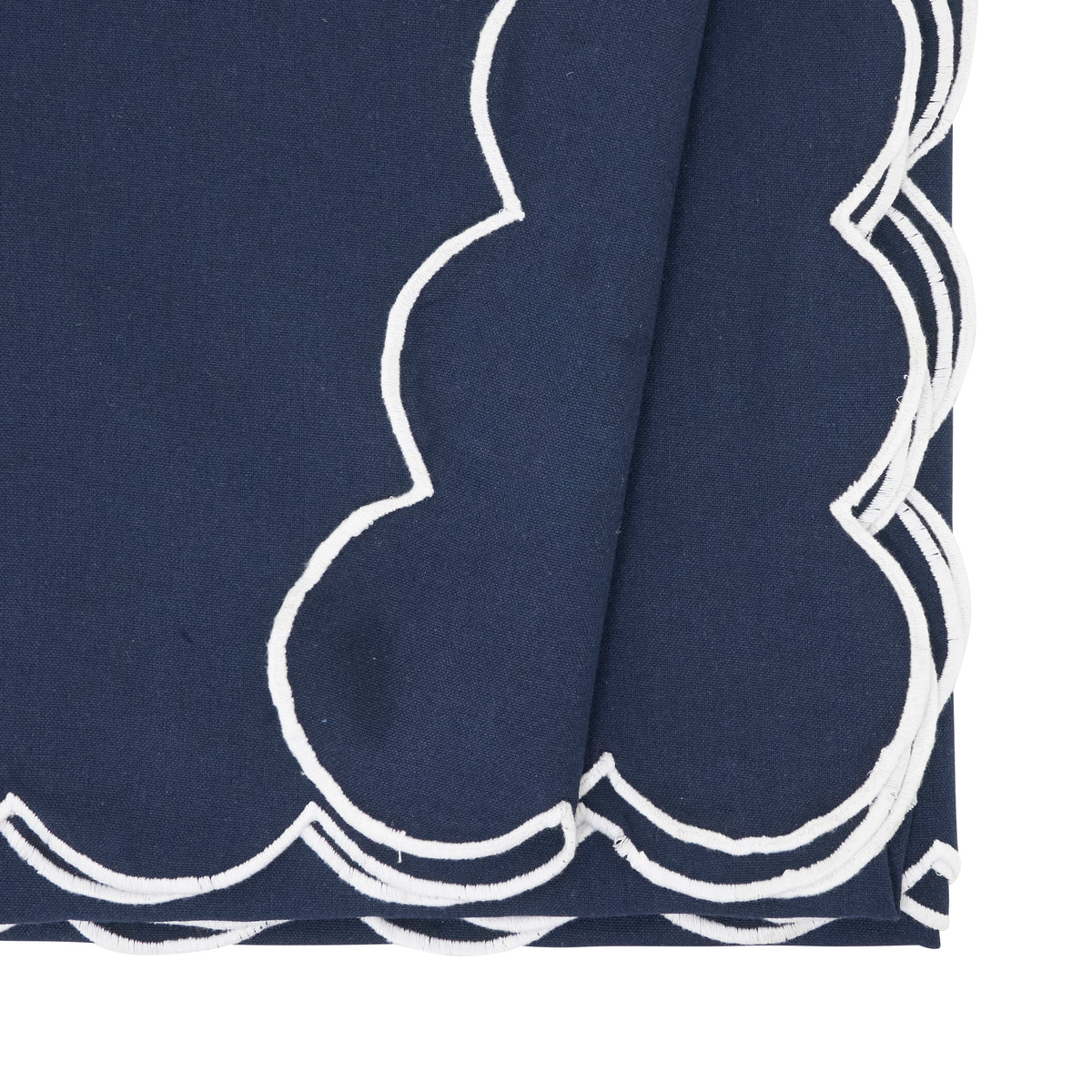 Navy Blue Scalloped Tablecloth 100% cotton