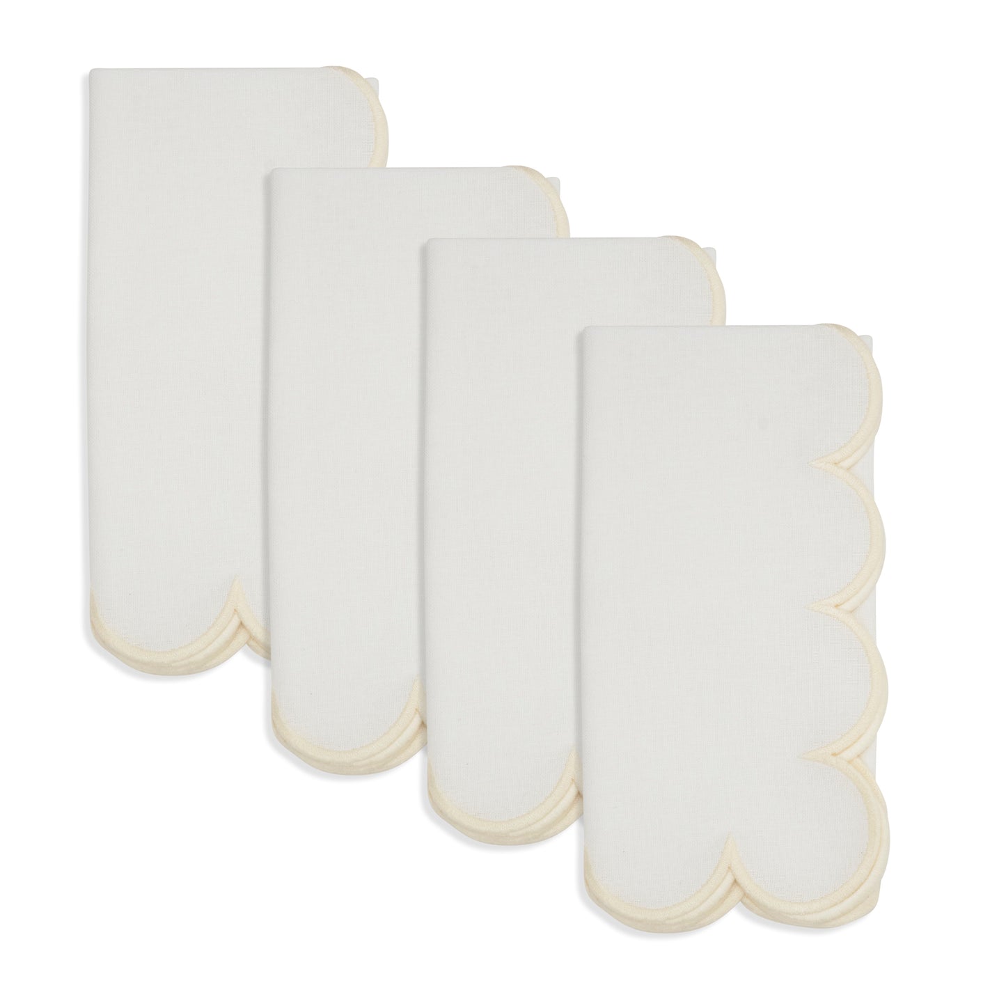 Natural/White Scalloped Napkins 100% cotton, 20 Inch Square (4 pcs.)