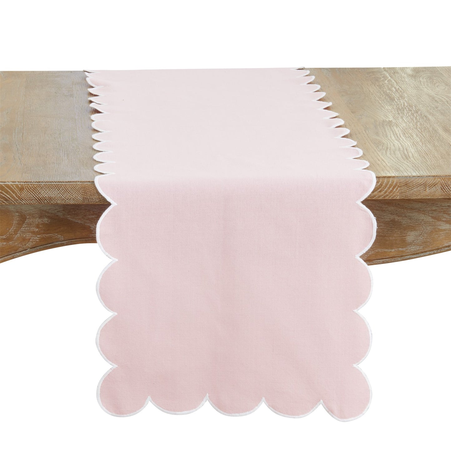 Everyday / All Season Pink Scalloped Table Runner, 100% cotton