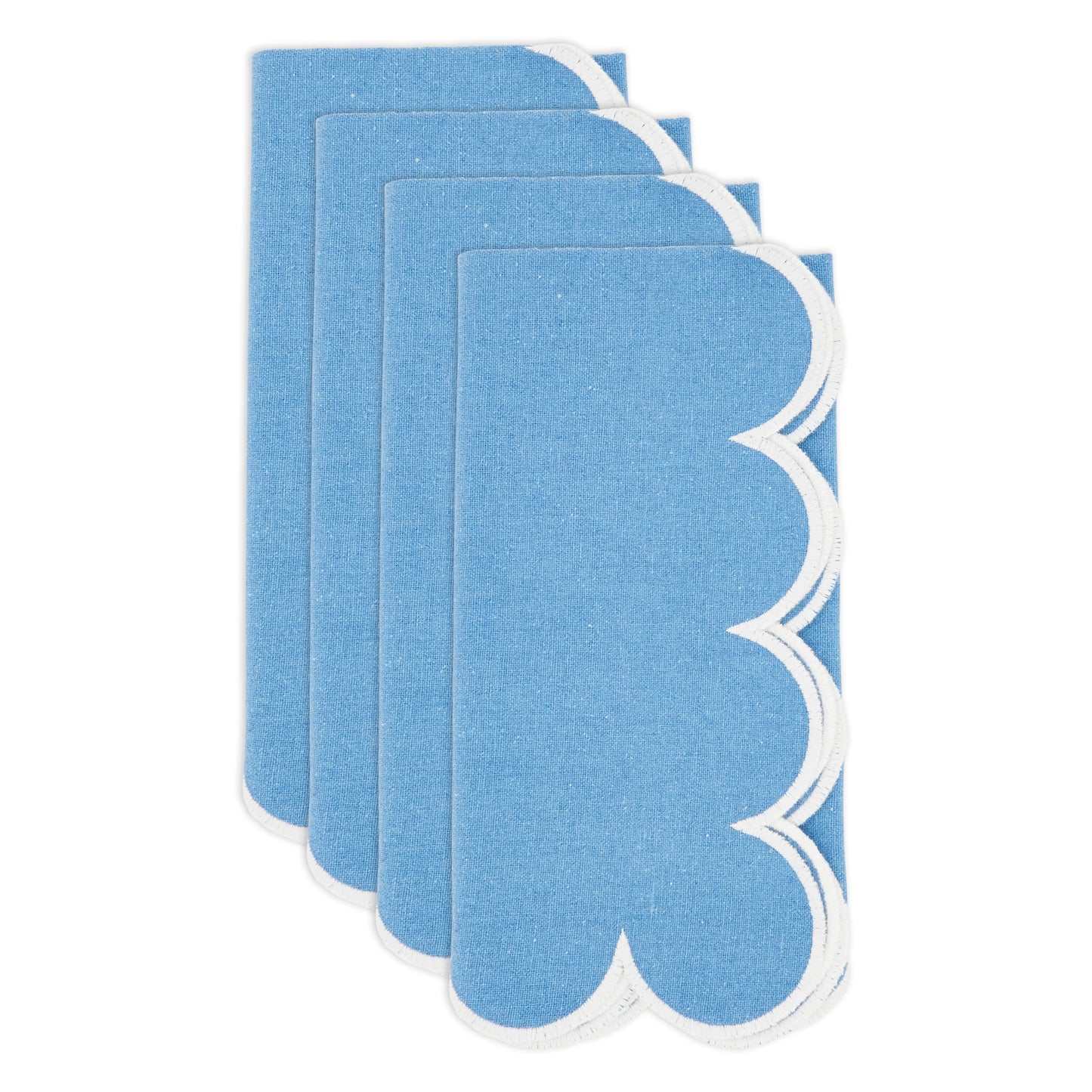 Periwinkle Blue Scalloped Napkins 100% cotton, 20 Inch Square (4 pcs.)