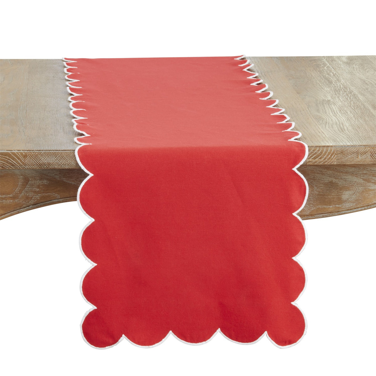 Everyday / All Season Red Scalloped Table Runner, 100% cotton