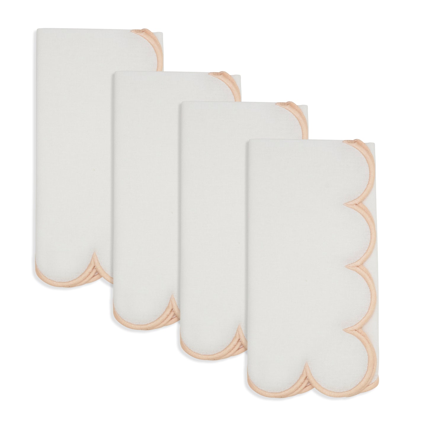 White/Blush Scalloped Napkins 100% cotton, 20 Inch Square (4 pcs.)