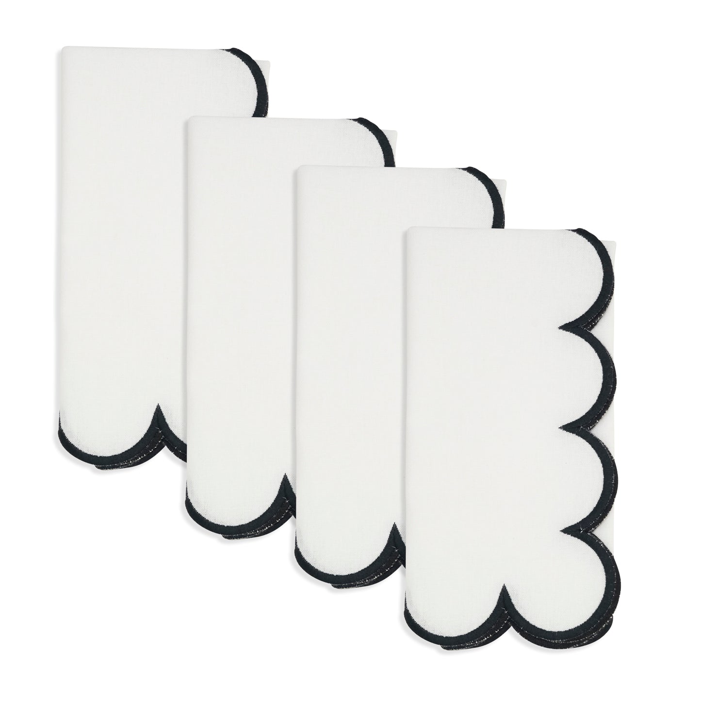 White/Black Scalloped Napkins 100% cotton, 20 Inch Square (4 pcs.)