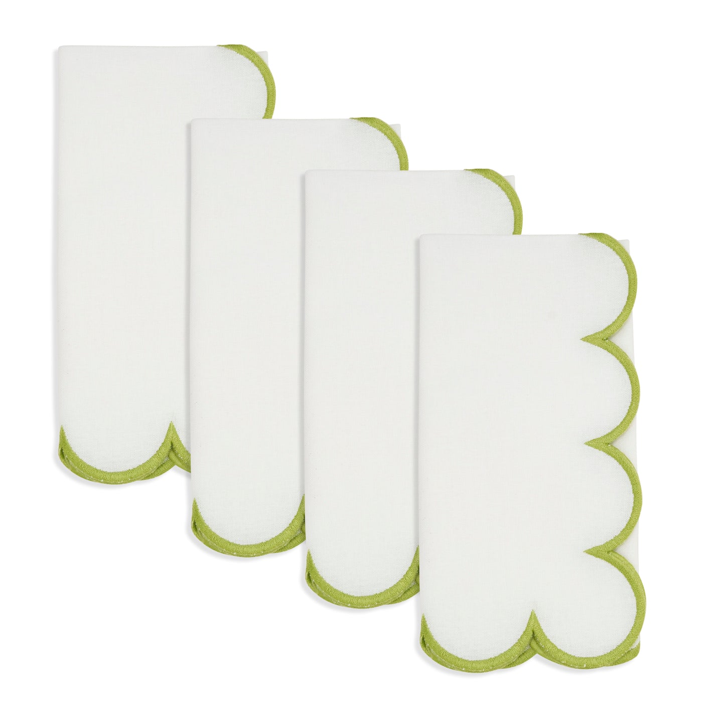 White/Kiwi Scalloped Napkins 100% cotton, 20 Inch Square (4 pcs.)
