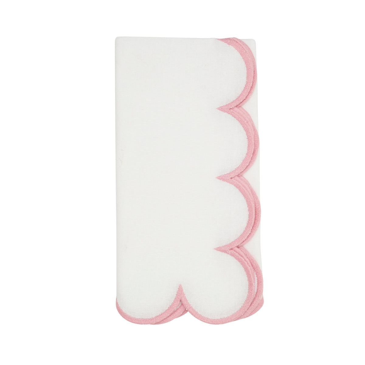 White/Pink Scalloped Napkins 100% cotton, 20 Inch Square (4 pcs.)