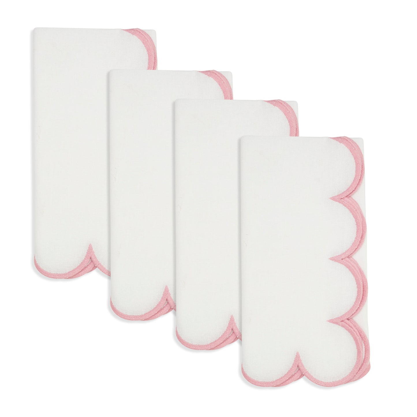 White/Pink Scalloped Napkins 100% cotton, 20 Inch Square (4 pcs.)